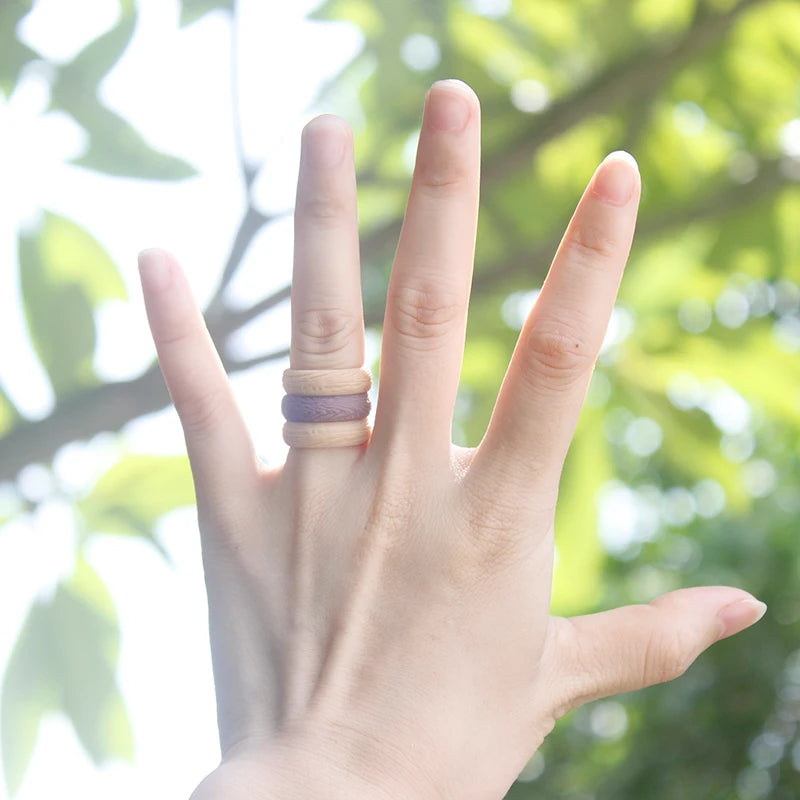 10 PCS PackNew Design Morandi Natural Tree Bark Pattern Rubber Engagement Bands Silicone Wedding Rings Jewelry Women