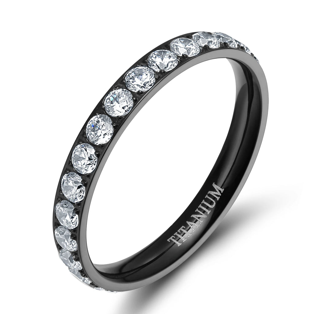 Somen 3mm Gold Color Rings Women Titanium Ring Cubic Zirconia Anniversary Engagement Wedding Band Fashion Jewelry