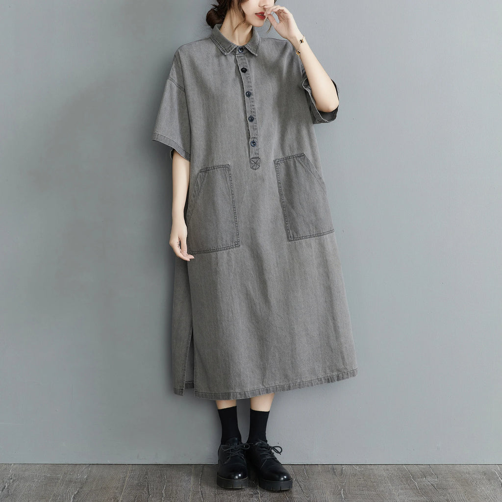 Boutique Wholesale 2025 Summer New Fashionable Retro Lapel Loose Casual Denim Women's Dress