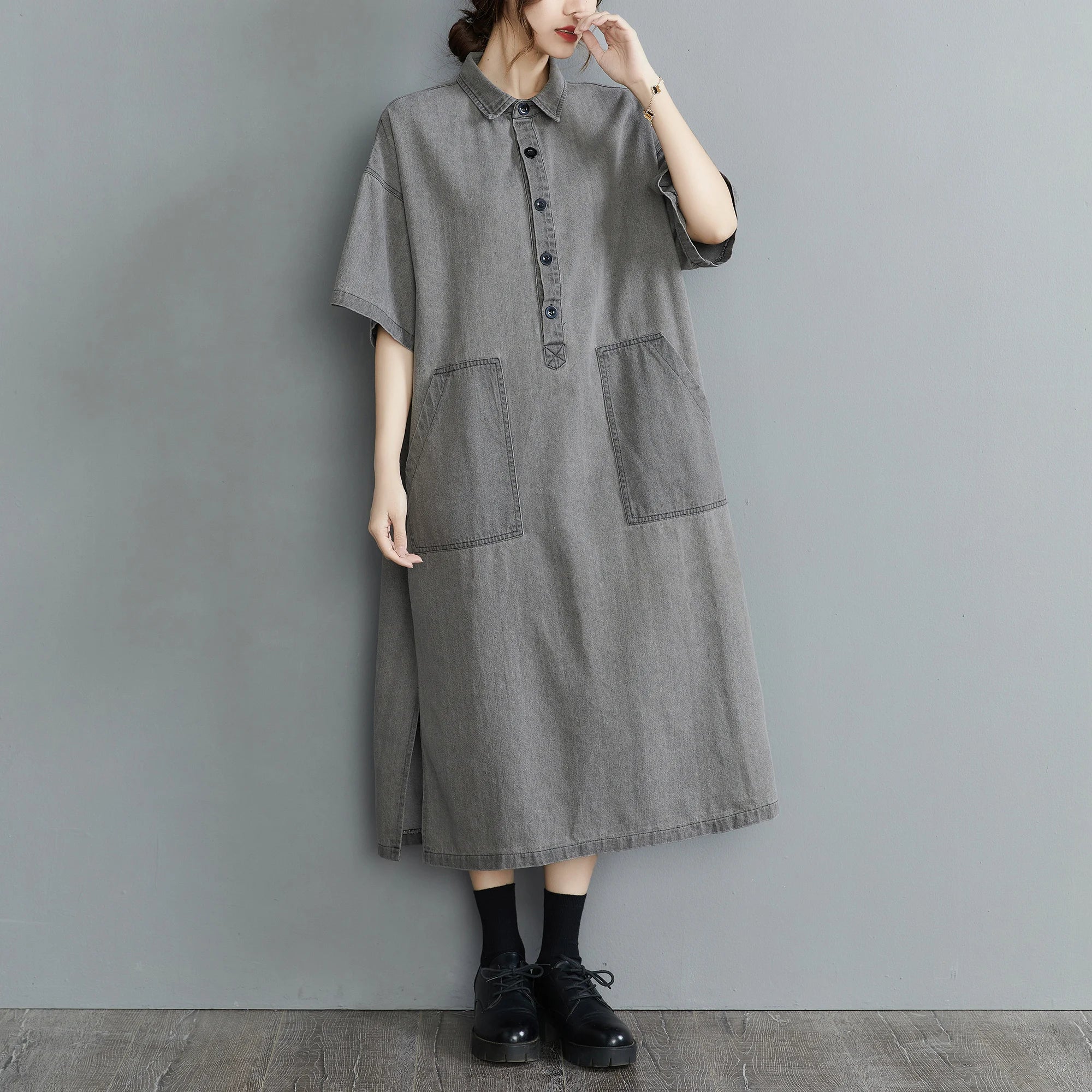 Boutique Wholesale 2025 Summer New Fashionable Retro Lapel Loose Casual Denim Women's Dress
