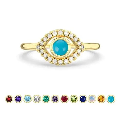 Natural Turquoise Birthstone Ring 925 Sterling Silver Gold Plated Classic Constellation Design Minimalist Women's Ring