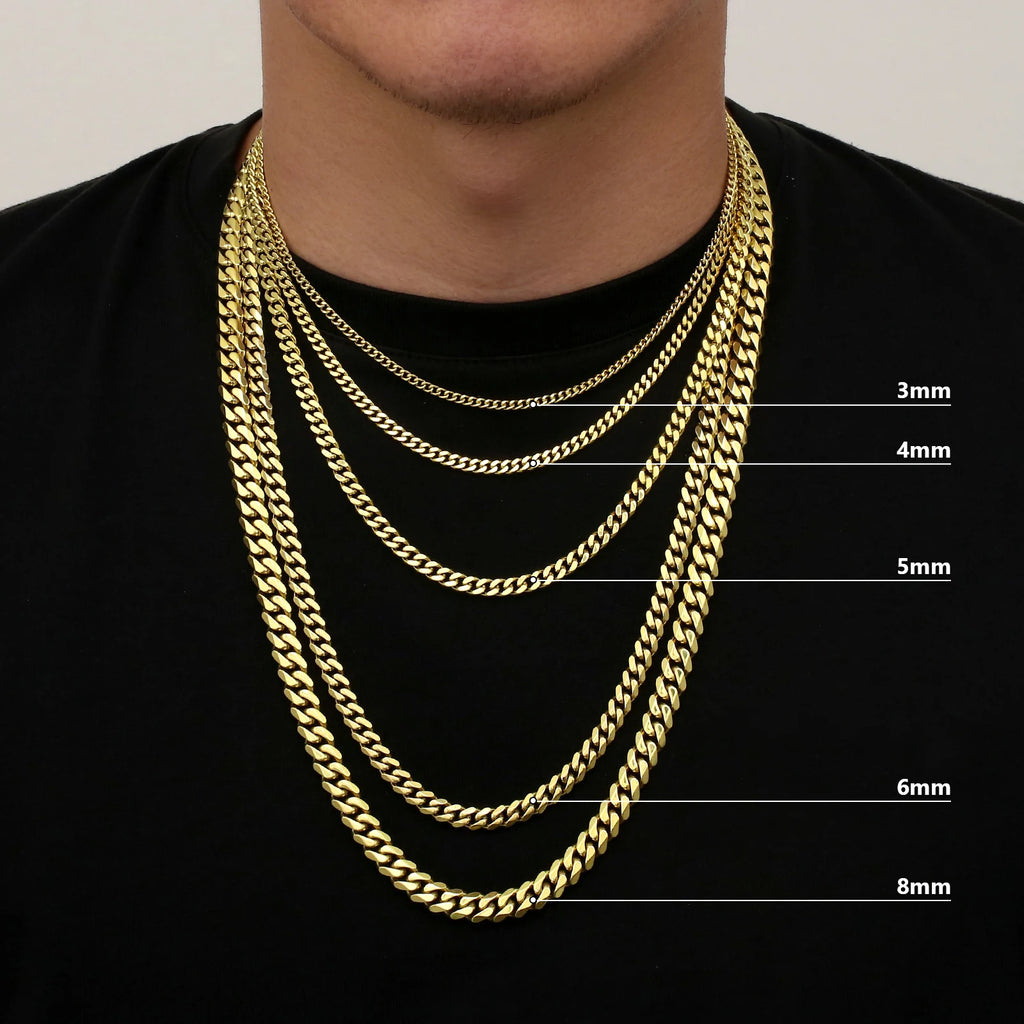 USA Local Fast Shipping 14K Gold Plated Cuban Link Chain 3mm 5mm Women Stainless Steel Waterproof Jewelry Men Miami Necklace
