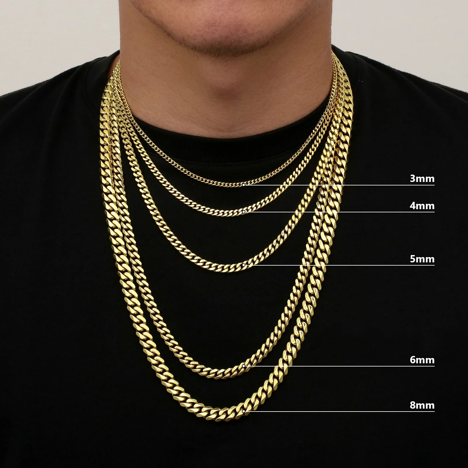 USA Local Fast Shipping 14K Gold Plated Cuban Link Chain 3mm 5mm Women Stainless Steel Waterproof Jewelry Men Miami Necklace
