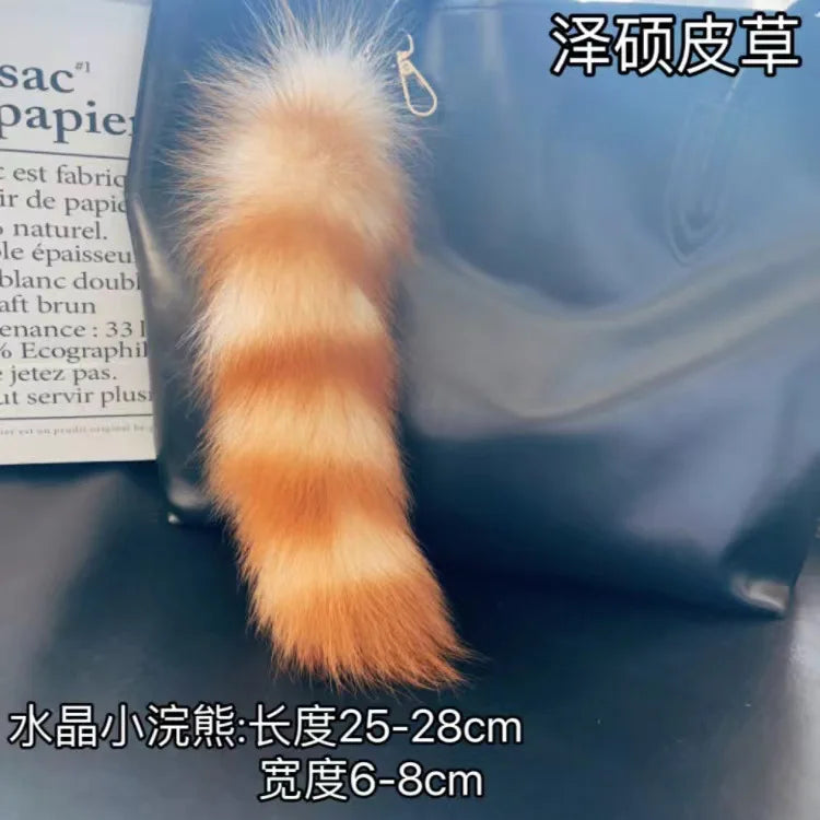 Authentic Raccoon Tail Fur Skin Halloween Party Cosplay Toy Handbag Accessories Key Chain Ring Hook