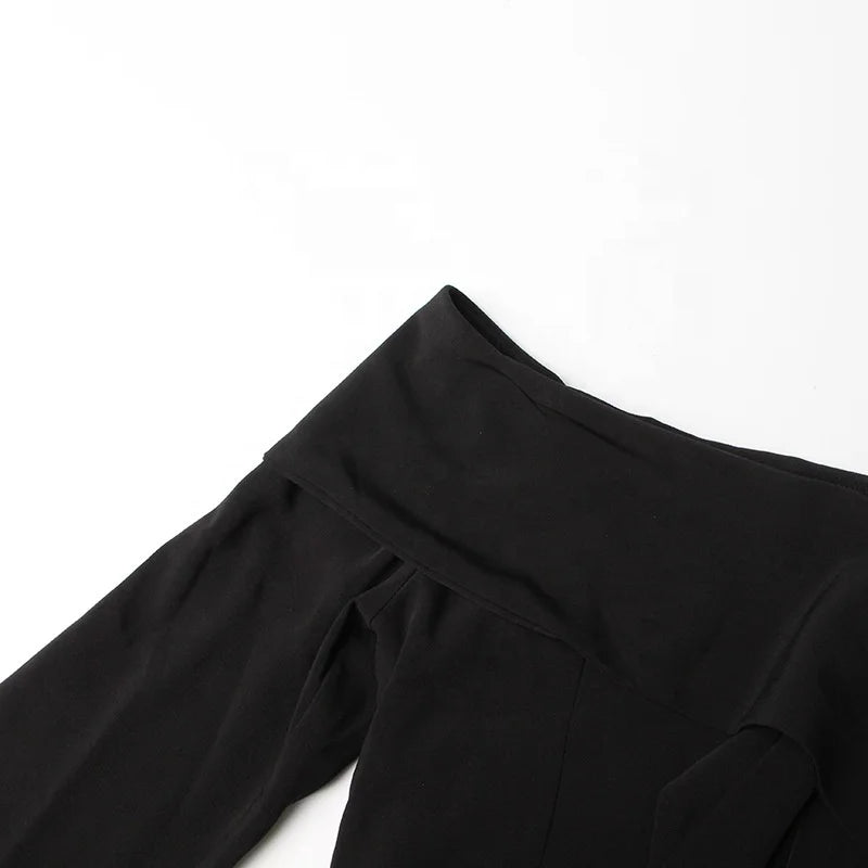 OUDINA Spring New Off Shoulder Ruffles Long-sleeved Wide Leg Pants Jumpsuit for Women