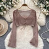 Small Fragrance square Neck Double Breasted Puffy Sleeve Sweater Women's Slim All Match Irregular Base Top