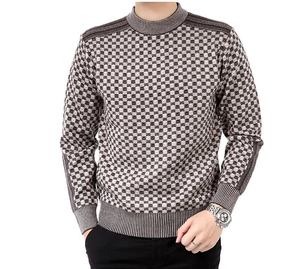 Autumn Winter Men's Warm Sweater Casual O-Neck Thick Cashmere Turtleneck Pullover Men Classic Plaid Sweaters Knitwear Clothing