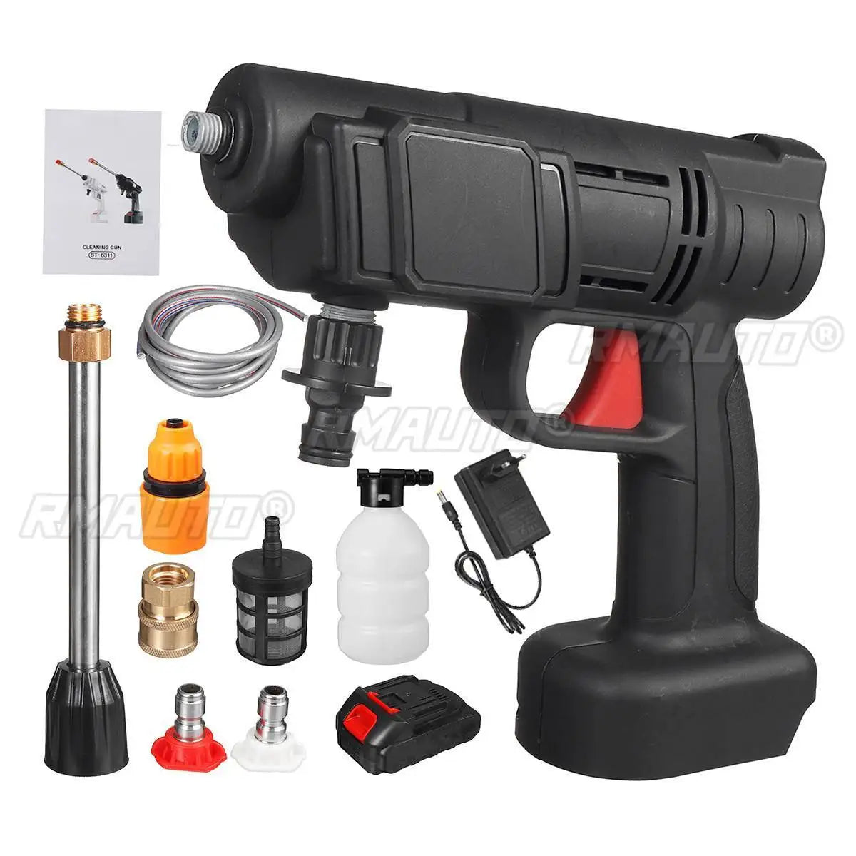 2000mAh Cordless High Pressure Washer Spray Water Gun Car Wash Pressure Water Nozzle Cleaning Machine for Makit 18V Battery