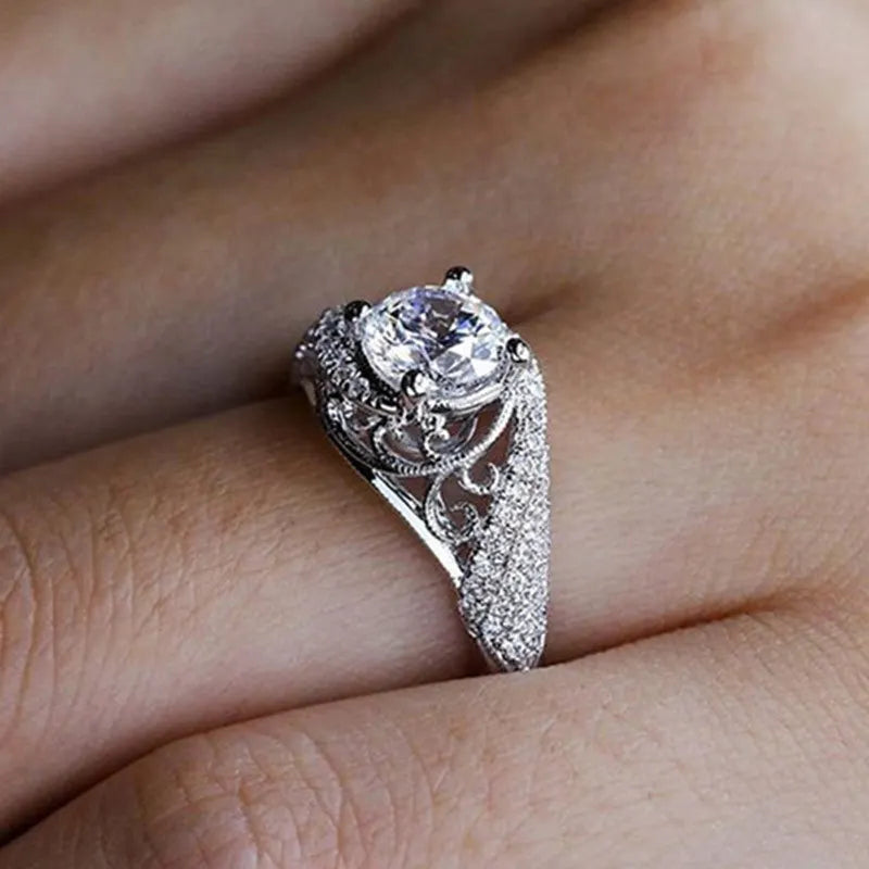Embossed Pattern Flower Shape Precious Metal Alloy Romantic Ring for Women Fashion Finger Jewelry Gift