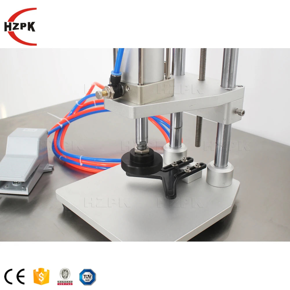 HZPK Semi Automatic Small Size Tabletop Mini Perfume Water Glass Alcohol Wine Bottle Wooden Cap Pressing Capping Machine
