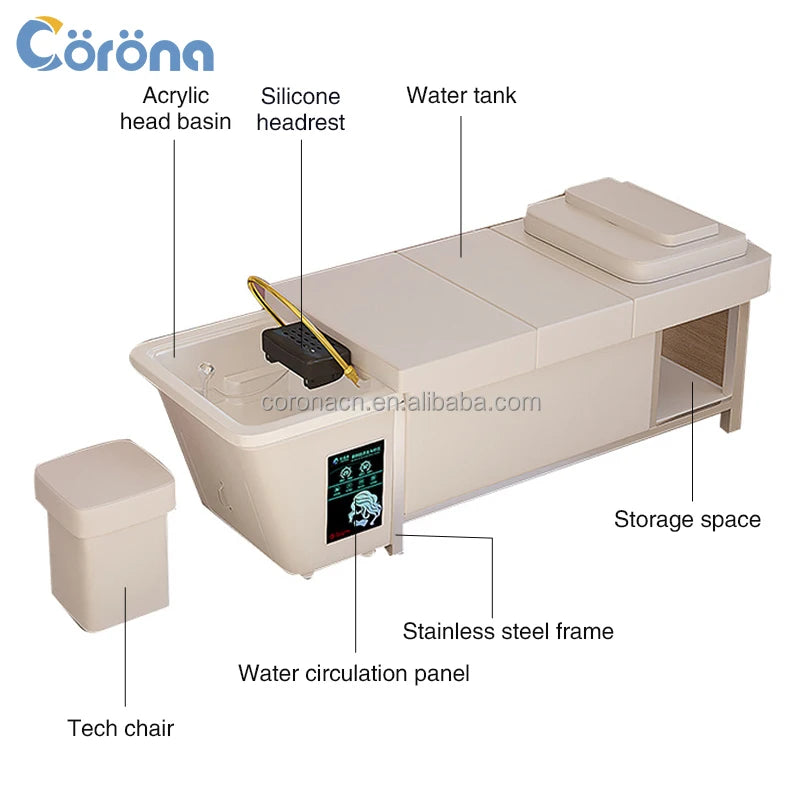 Electric Hair Salon Furniture Lay Down Modern Shampoo Bed Head Spa With Water Tank