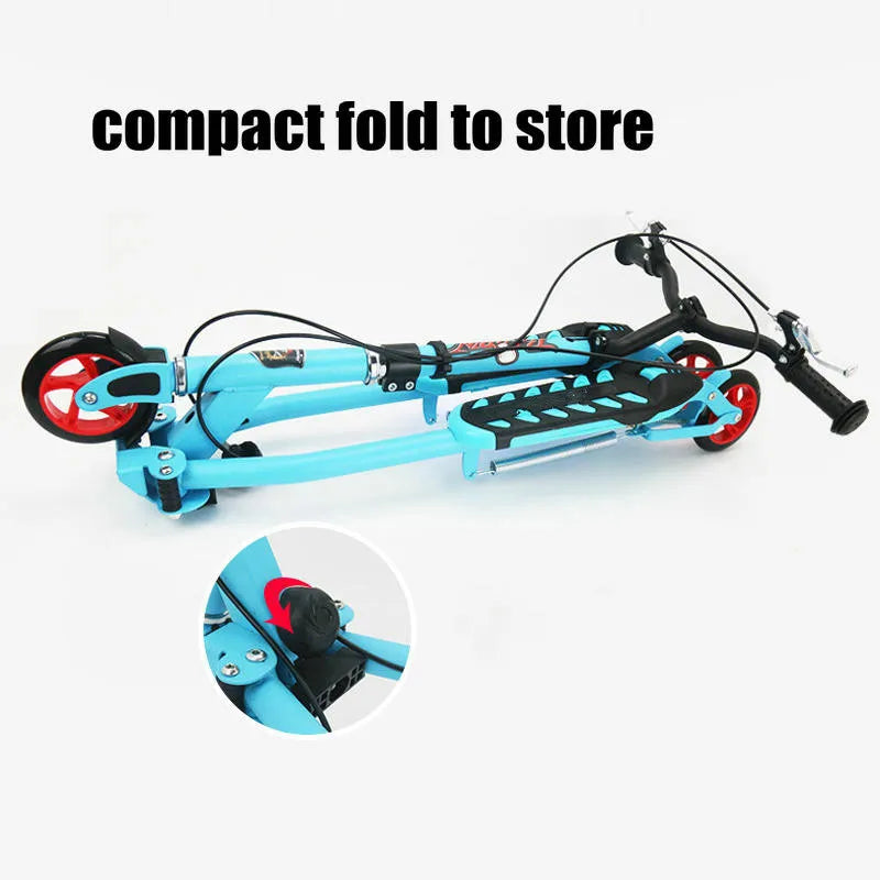 Folding Kids Scooter with 3 Wheels, Portable 2 Pedal Scooter Tricycle, Scissors Scooter with Adjust Height, PU Wheel Kid Scooter