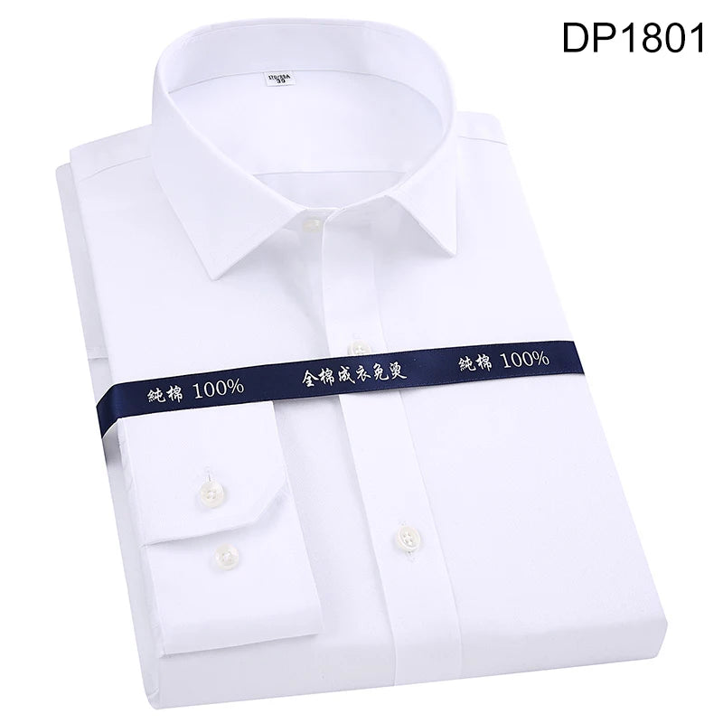 Men's Classic Long Sleeve Striped Dress Shirt Non Iron Regular Formal Business Social Button-up Easy Care Luxury Cotton Shirts