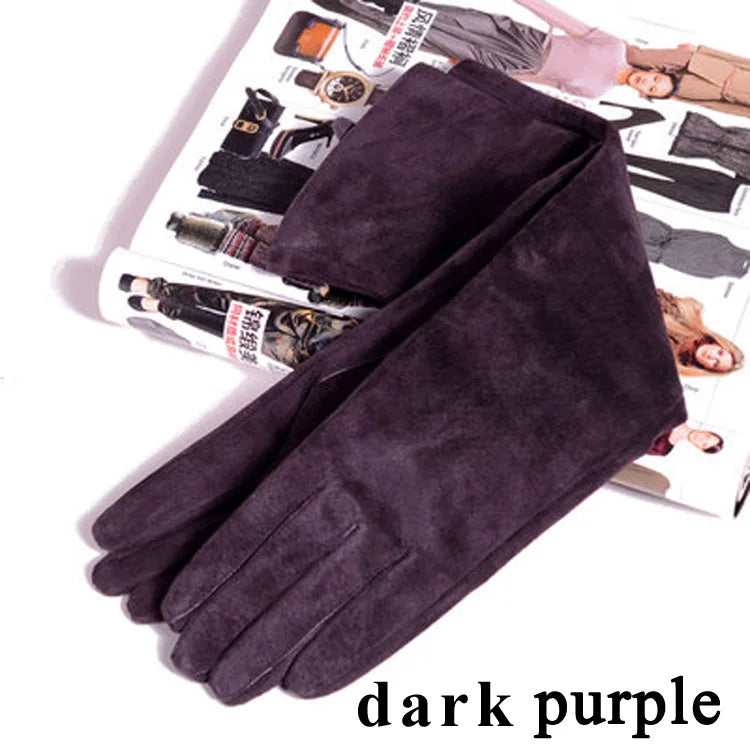 2025 Fall/Winter Fashion Women Pigskin Suede Genuine Leather Fold Long Glove Lady 30/40/50cm Black/Pink/Red Classic Luvas Mujer