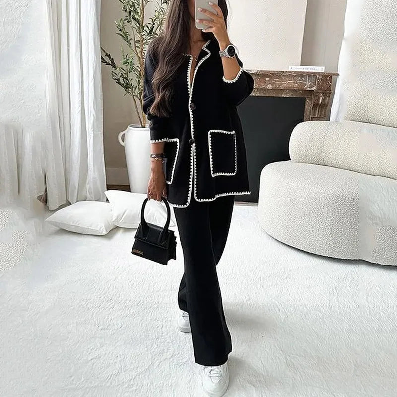 Wholesale 2026 Autumn European and American New Fashion Casual Loose Solid Color Two Piece Women's Set
