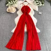S-3XL 3D Floral Strapless Jumpsuit Casual High Waisted Straight Leg Wide Leg Pants Jumpsuit