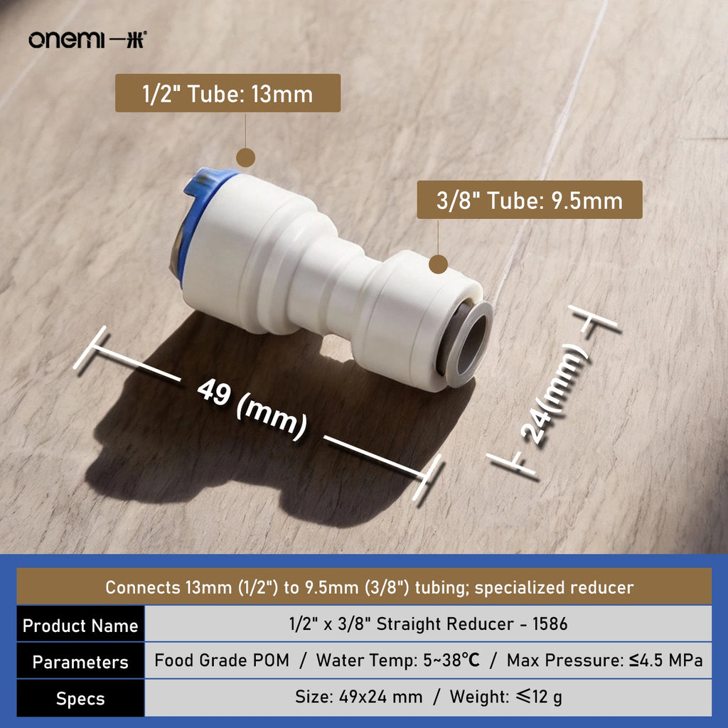 OEM Manual Ball Valve Quick Connect Reducing Union Fitting 1/4 Inch to 3/8 Inch POM Step Down Adapter for Car RO Water Filter