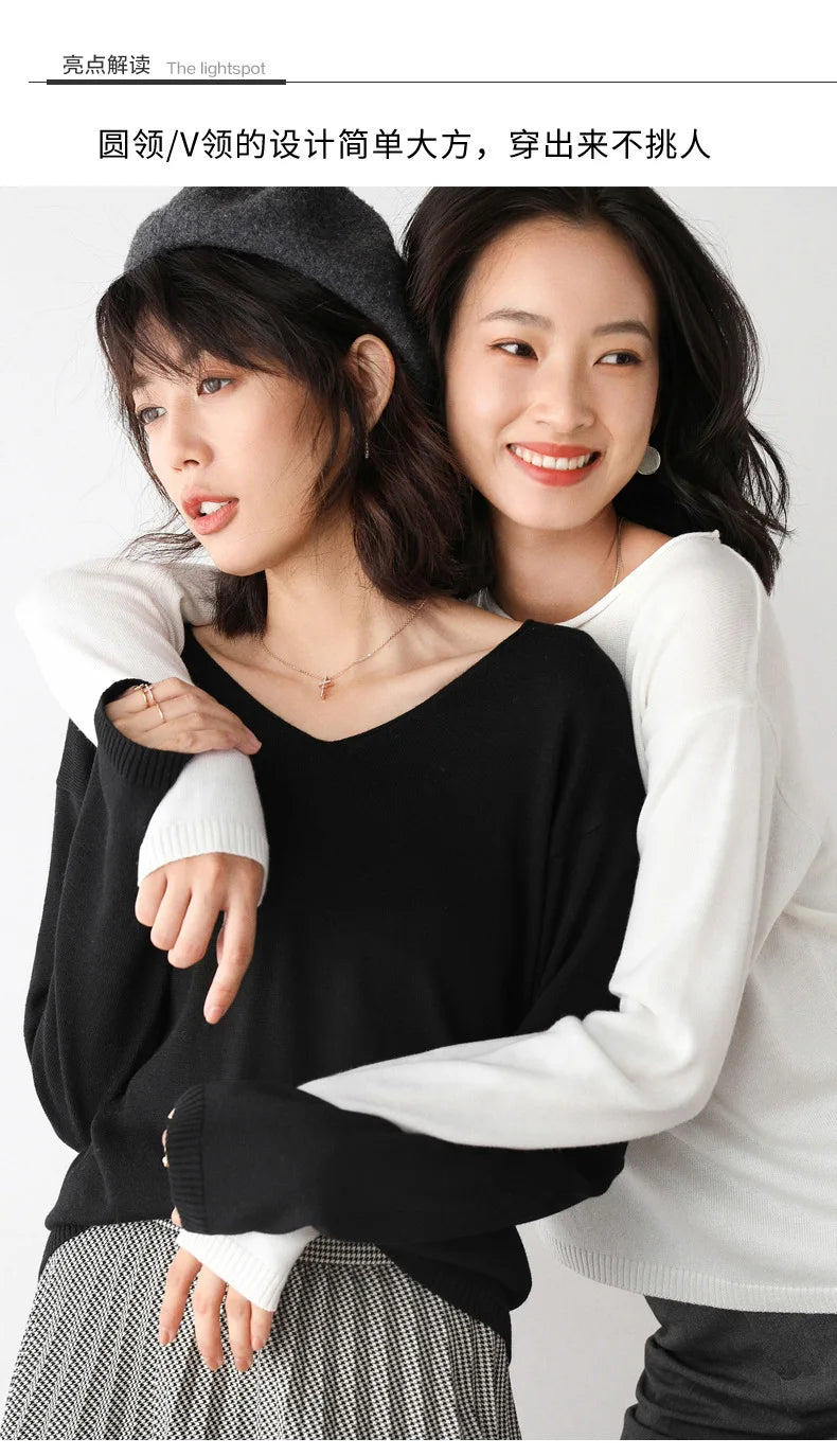 2025 Spring Autumn Womens Sweater Solid Knitwear Korean Loose Female Basic Casual Jumpers Stretch Pullover Sky Blue Pink Sweater