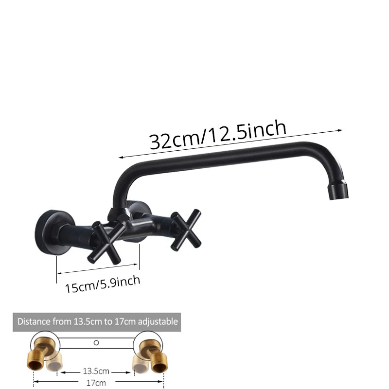 Black Kitchen Faucet Hot And Cold Water MixerFaucets Wall Mounted Tap Vessel Sink Mixer Tap Swivel Spouts Basin Mixer Tap Crane