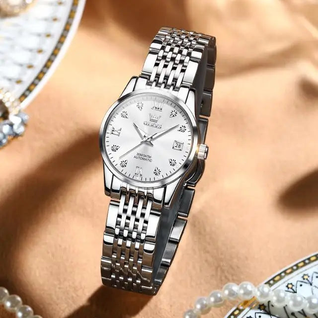 OLEVS 6673 Diamond Dial Mechanical Watch Women Simple Fashion Classic Calendar Women's Automatic Watch Luxury Ladies Watches