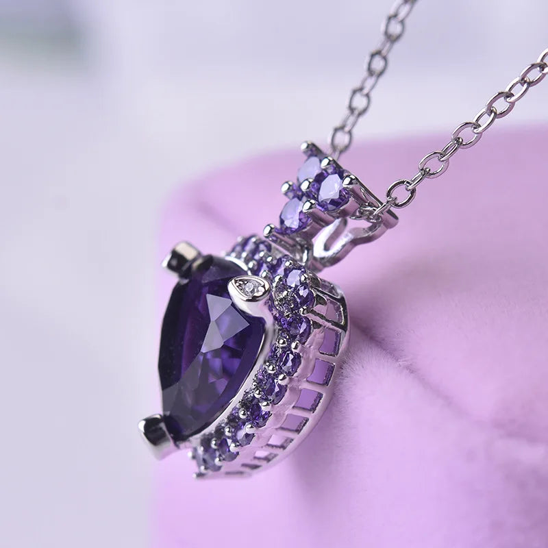 100% 925 Sterling Silver Chain 45cm Necklace Natural Amethyst Topaz Pendant Beautiful Women Gemstone Wedding Bizuteria Pendant