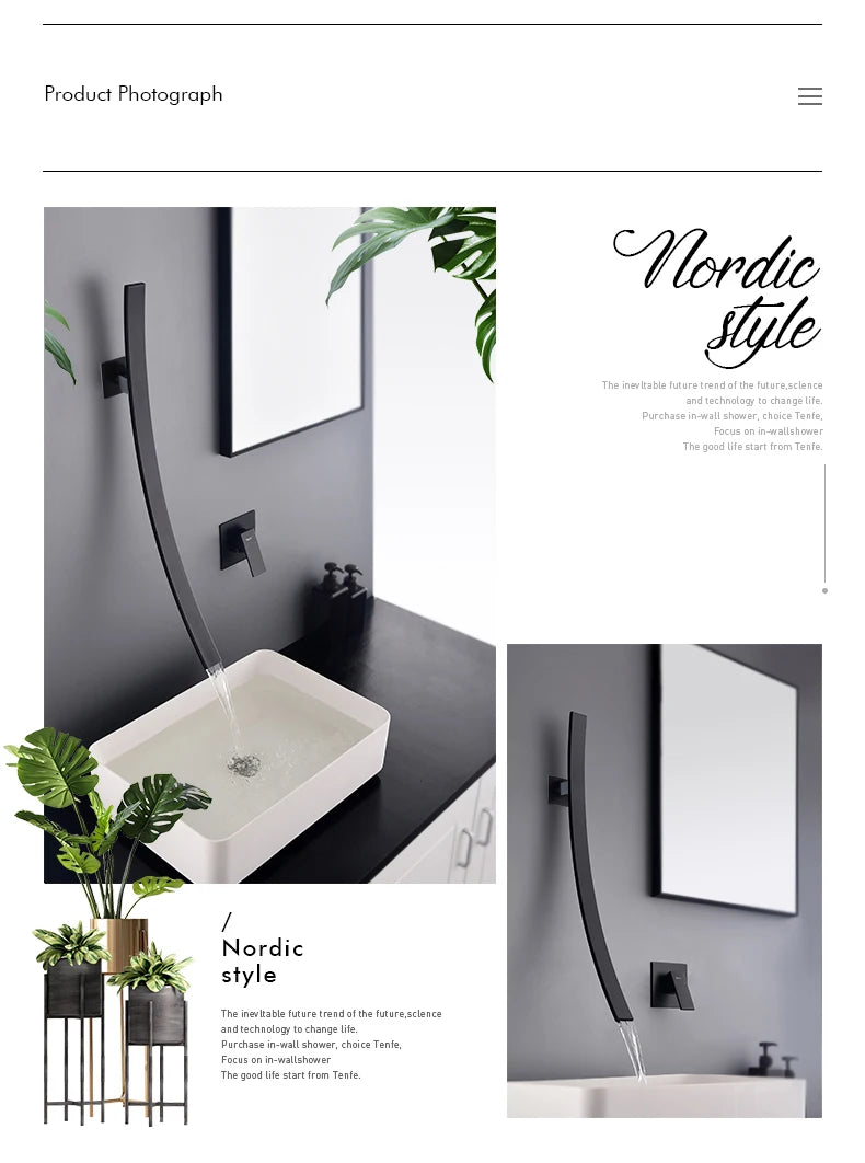 Rozin Wall Mounted 70cm Spout Waterfall Basin Faucet Single Handle Chrome Bathroom Mixer Tap Concealed Basin Sink Torneira