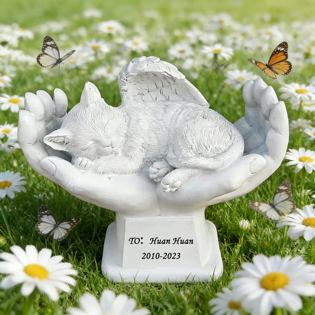 Customized Resin Angel Cat Palm Heart Art Piece Hand-Painted Animal Design-Irregular Shape Memorial Decoration for Holiday Gifts