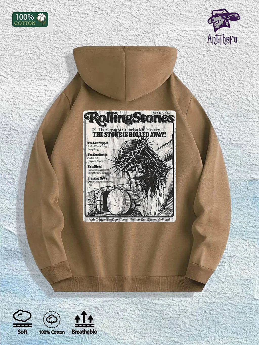 RollingStones Faith Graphic Hoodie 100% Cotton US Warehouse 7 Colors