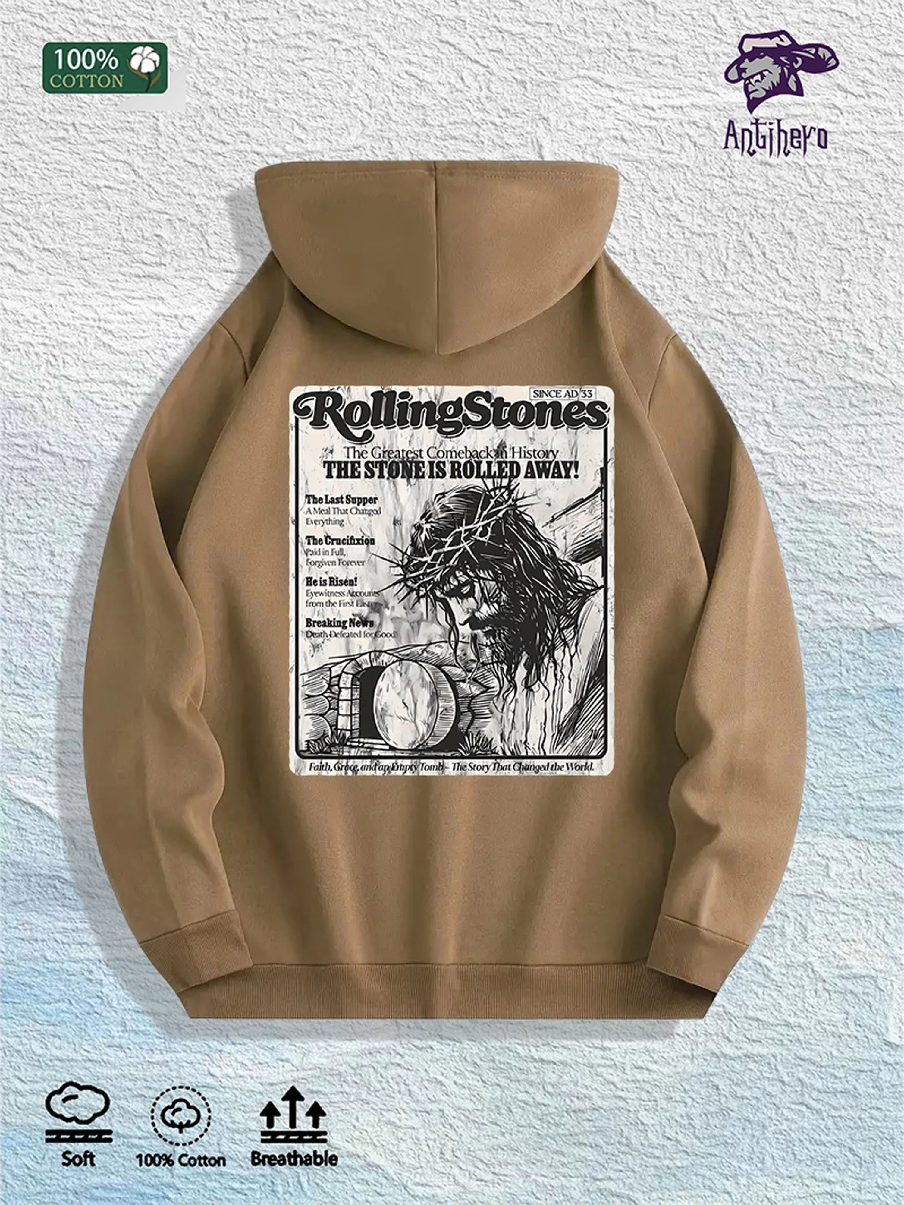 RollingStones Faith Graphic Hoodie 100% Cotton US Warehouse 7 Colors