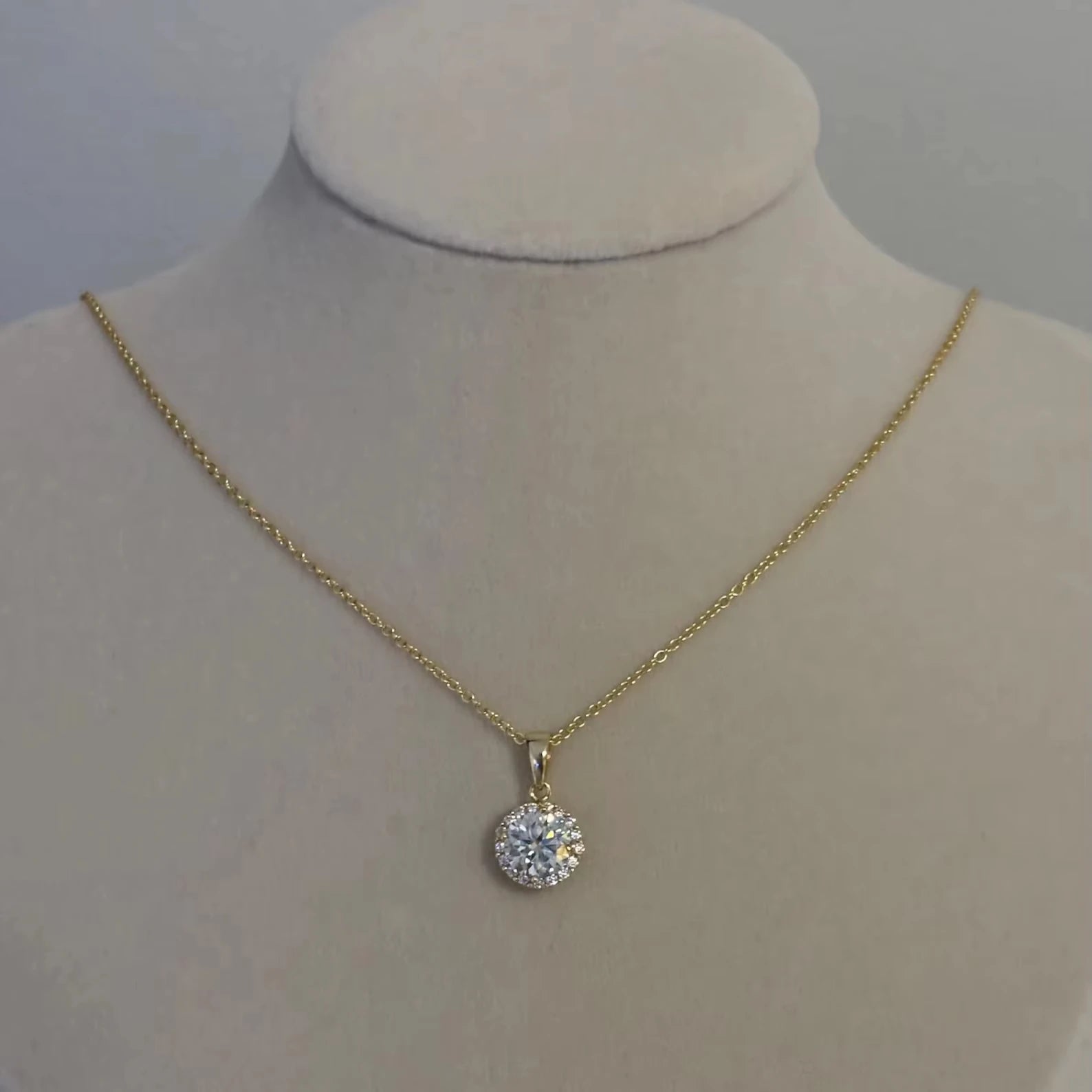 Gold Plated Christian Moissanite Halo Necklace 9MM Charm Diamond Party Jewelry for Women