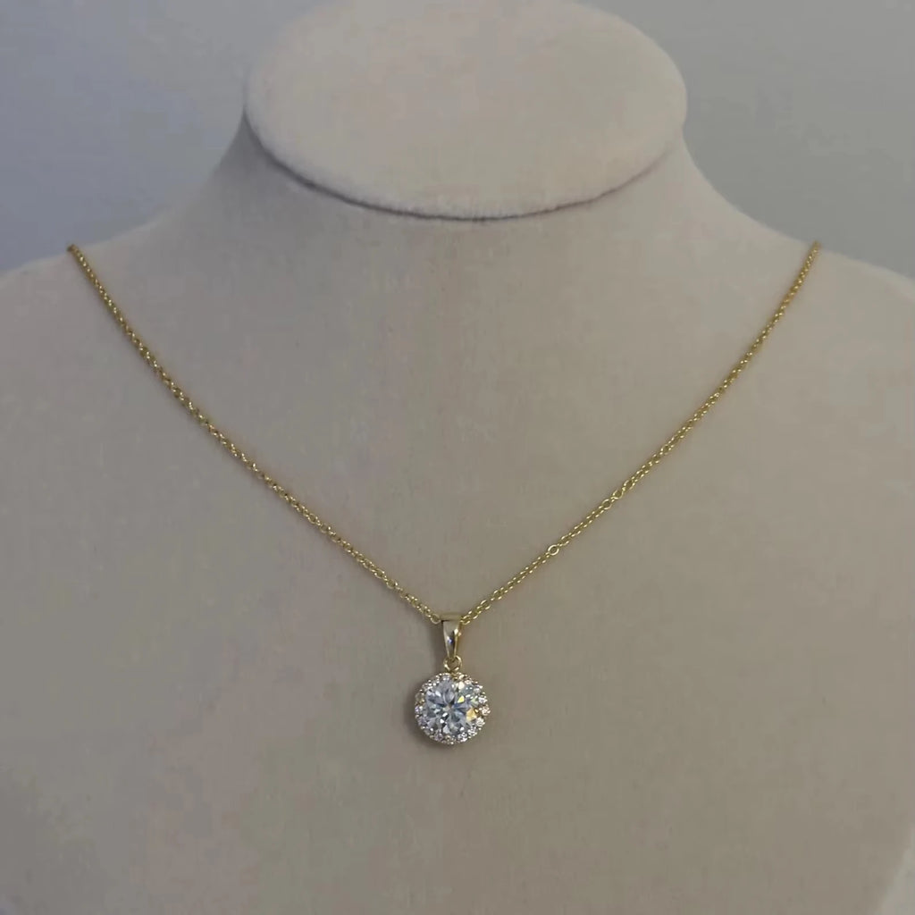 Gold Plated Christian Moissanite Halo Necklace 9MM Charm Diamond Party Jewelry for Women