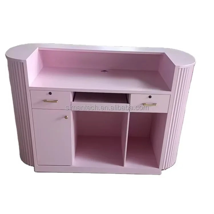 Siman Customizable High Quality Pink Wood Nail Spa Reception Desk Modern Small Design for Beauty Salon Barber Shop Hotels Malls