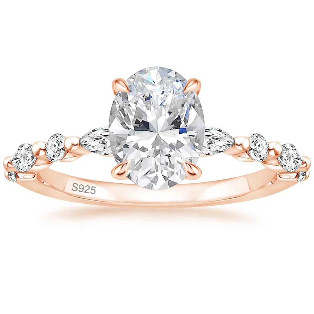 OAHLAN Women's 925 Sterling Silver Engagement Ring Oval Cut Cubic Zirconia Solitaire Halo Promise Ring Jewelry Fine Rings