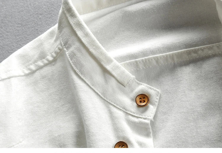 Men Cotton Linen Shirt Formal Retro Chinese Style Long Sleeve Mandarin Collar Casual Shirts Soft Comfort Clothing Plus Size 7XL
