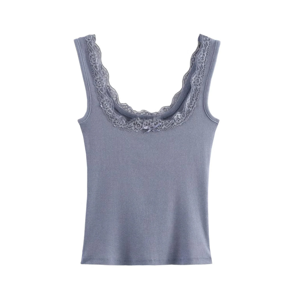 KAR&OT ZA 2025 Spring New Women's Wear Multi-color Lace Trimmed Wide Strap Short Vest Top Slim Fit 1660300