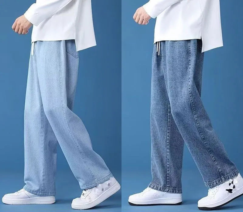 High Quality Summer Drawstring Trendy Fashion Loose Baggy  Drawstring Straight Leg Casual Long Men's  Denim Jeans Pants