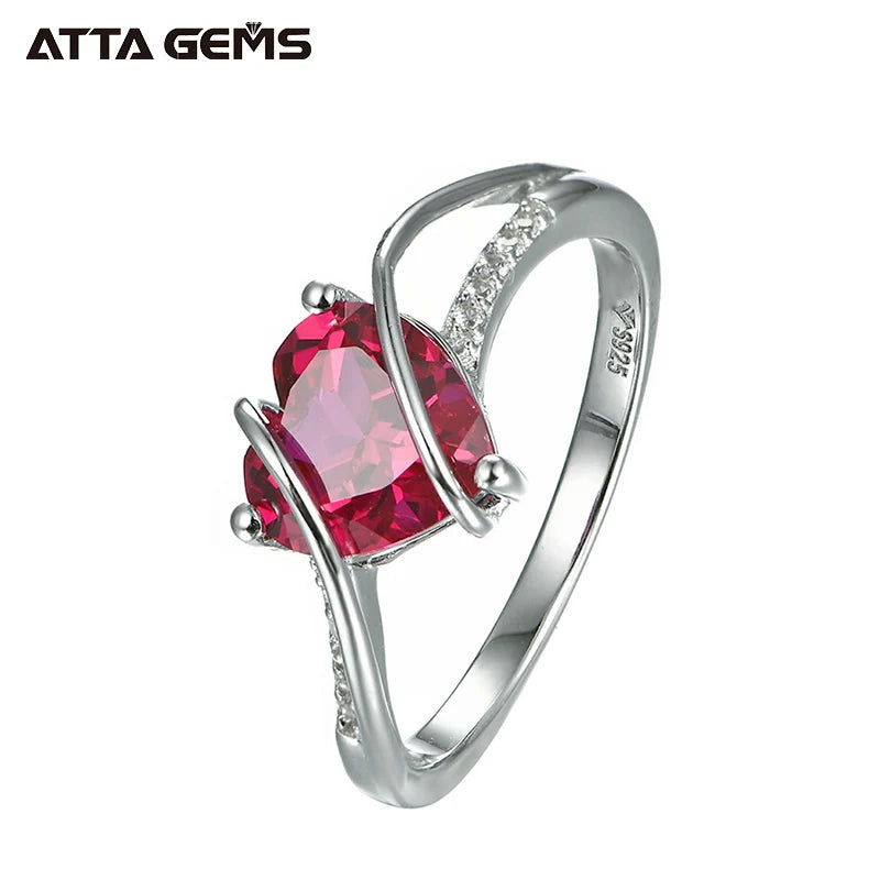 2.25 Carats 925 Sterling Silver Red Heart Solitaire Rings for Women Wedding Engagement Jewelry