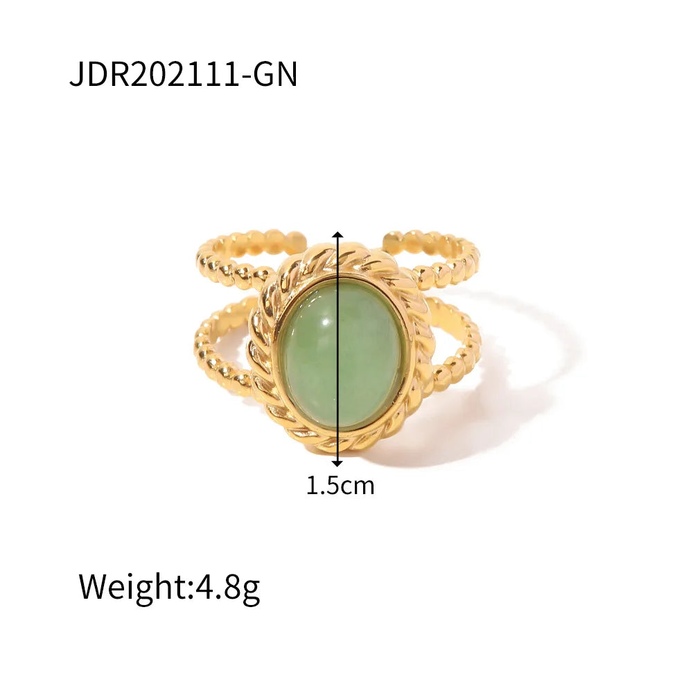 Fashion 18K Gold Plated Adjustable Open Ring Natural Stone Stainless Steel Turquoise Minimalist Rings Jewelry for Women Gift