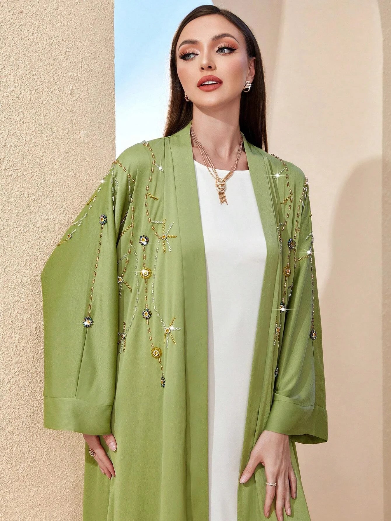 Beaded Elegant Maxi Dresses Dubai Turkish Abaya Women Muslim Dress 2024 Dubai Modest