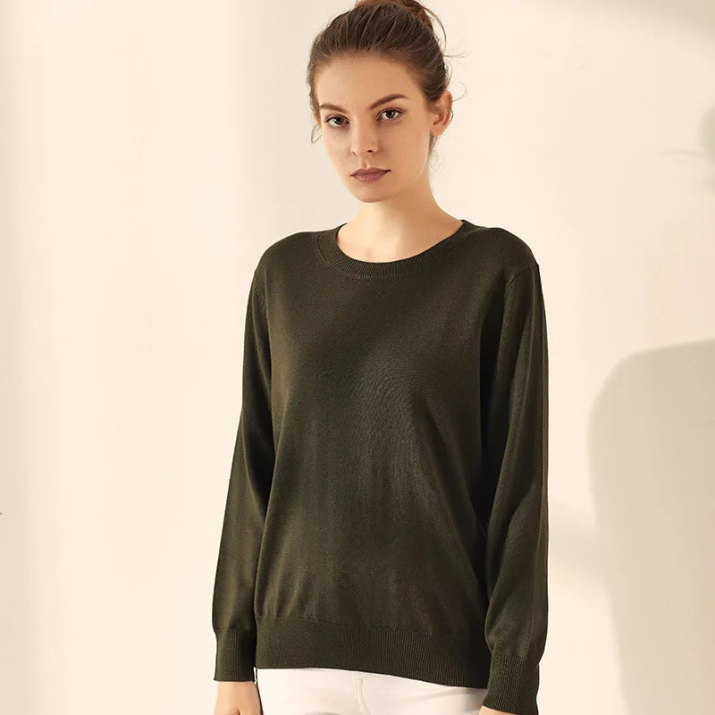 SuyaDream Woman Basic Sweaters Silk and Cashmere Blend O neck Pullovers Solid Sweaters 2024 Fall Winter Bottoming Shirts