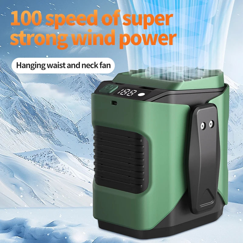 Portable 5000mAh LED Display Mini Waist Clip Fan Hotel & Household Use Battery Powered Cooling Neck Belt Fan