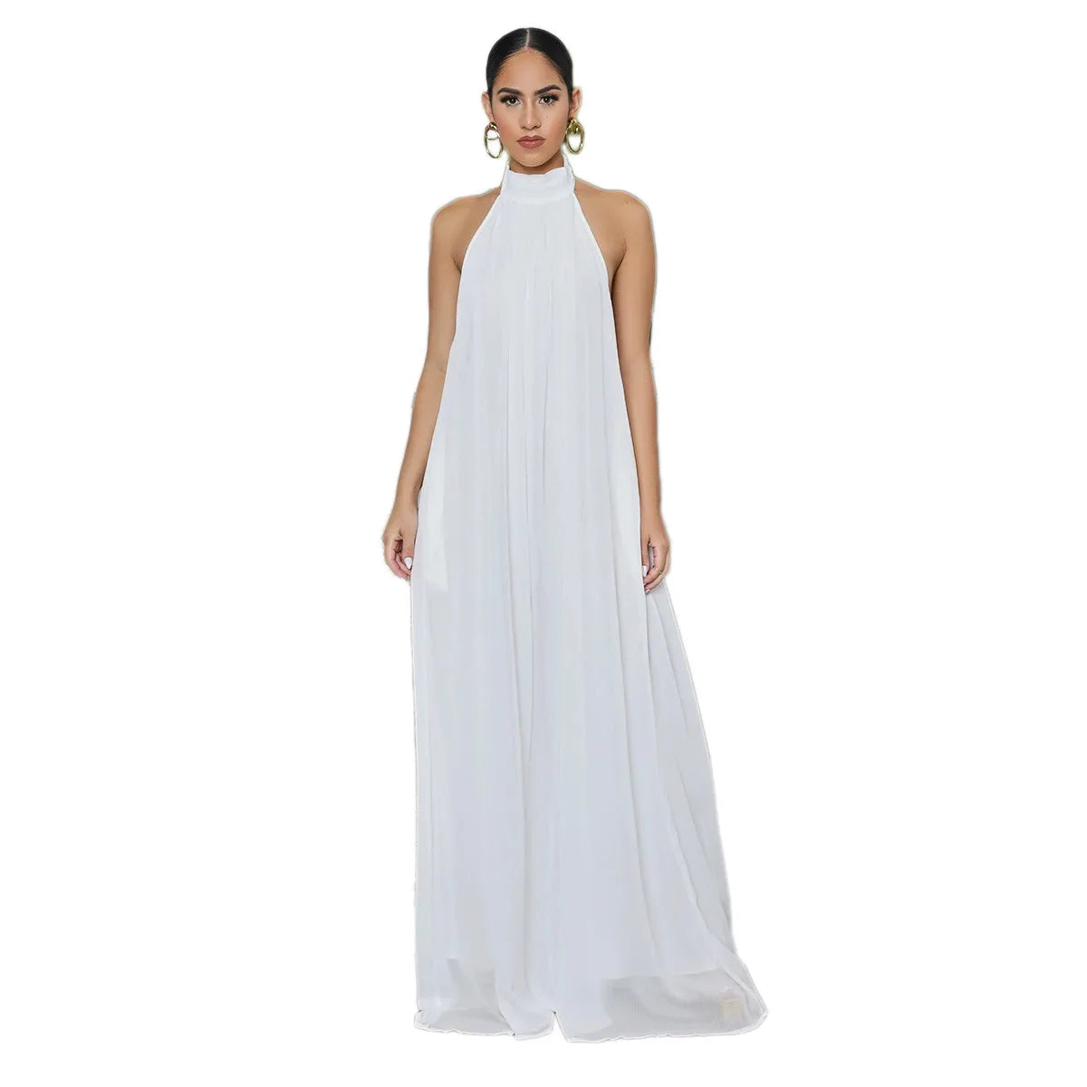 S-XL Women's Summer Sleeveless Chiffon Dress Elegant Formal Wide Truffle Back Breathable Loose Club Printed Fabric Office