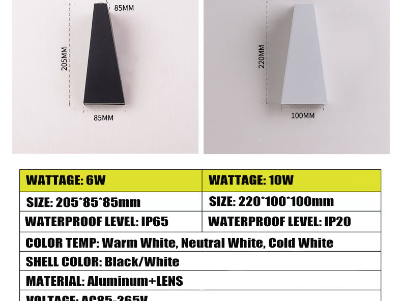 Outdoor LED Wall Lamp 6W 10W IP65 Waterproof Aluminum Wall Lights Porch Garden Fence Indoor Modern Nordic Sconce Lamps AC85-265V