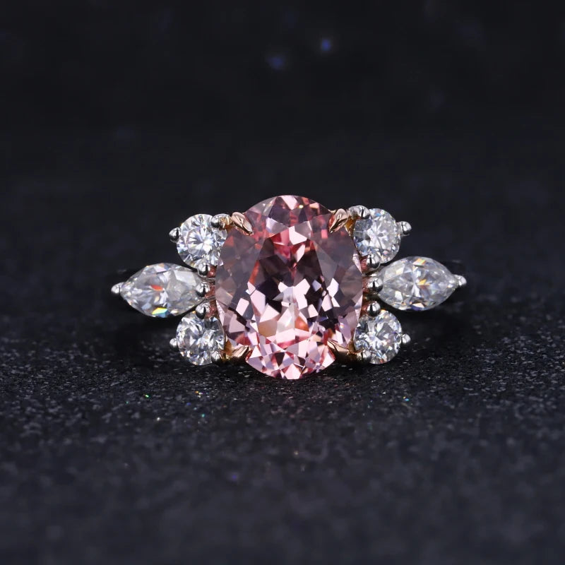 Starsgem Oval Cut Sakura Pink Lab Grown Sapphire With Moissanite Wedding 14k Womens Rings Gold
