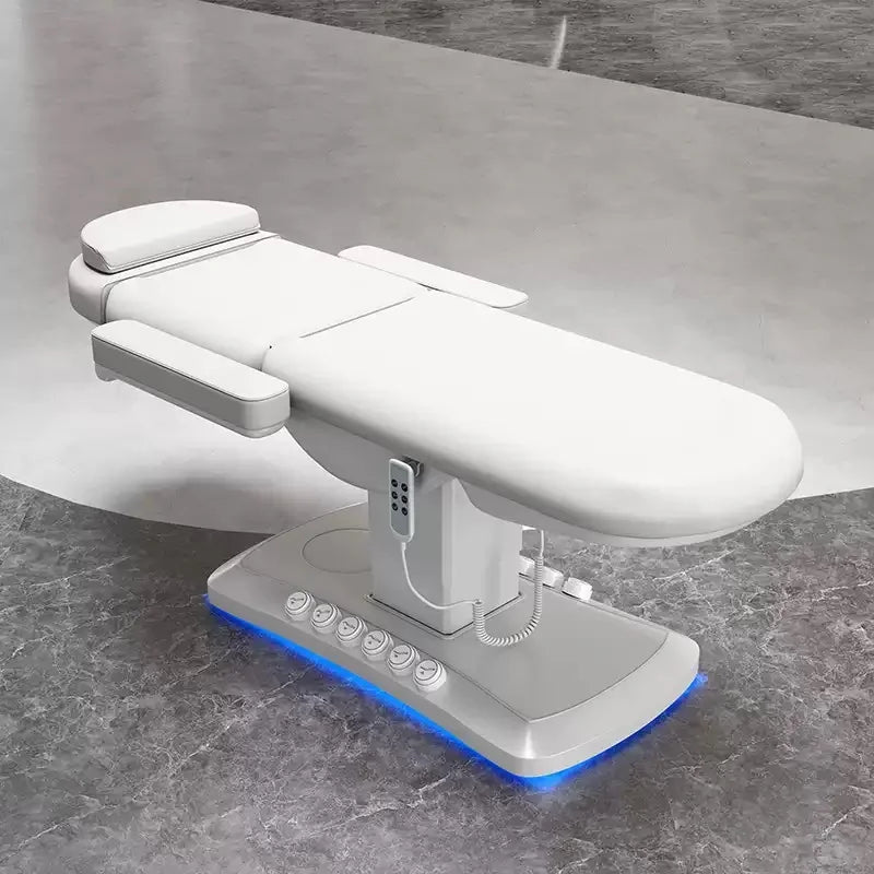 Luxury White 3 Motors Adjustable Electric Beauty Bed Lash Facial Bed Table for Spa Salon Parlor with Ambient Light