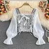 2023 Hot Sale Women Summer Floral Square Collar Vest Tank Tops Lace High Waist Slim Pullover Sexy Top