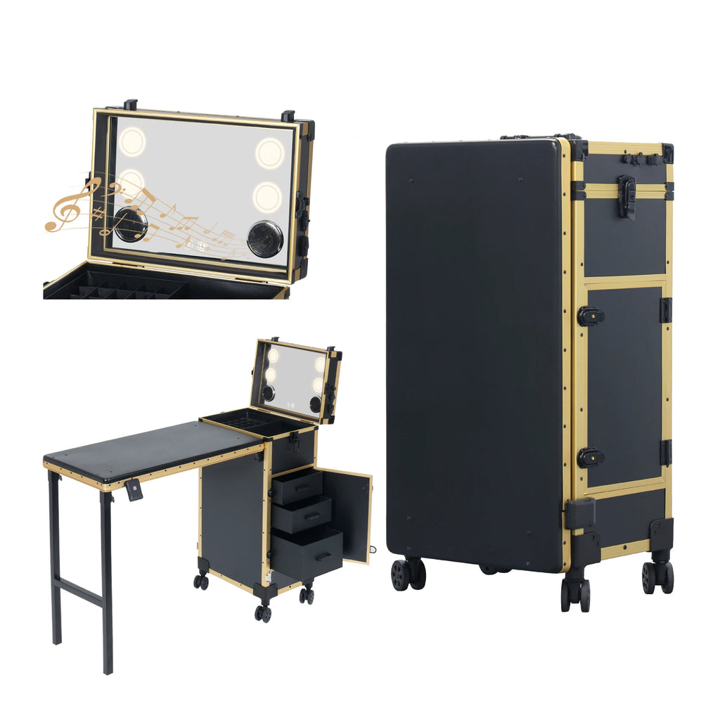 OBox Portable Wood Metal Makeup Rolling Case Manicure Dressing Desk Individual Compartments Foldable Modern/Classic Nail Table
