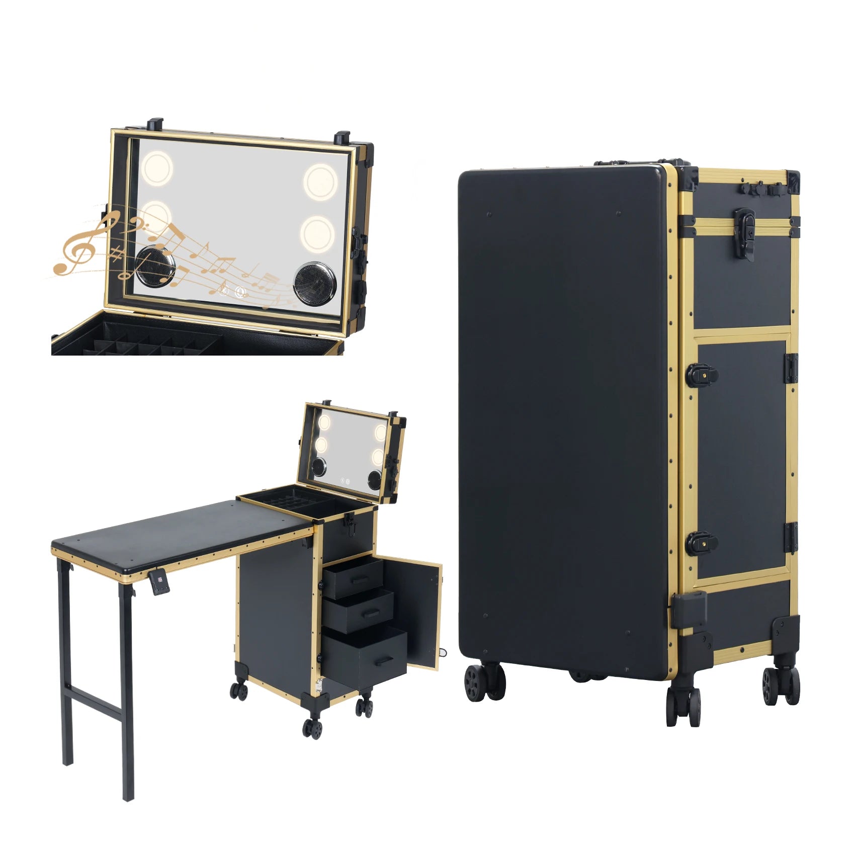 OBox Portable Wood Metal Makeup Rolling Case Manicure Dressing Desk Individual Compartments Foldable Modern/Classic Nail Table