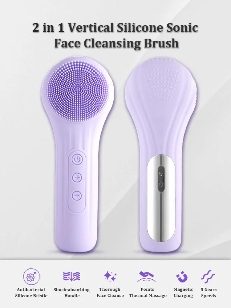 Vibrating Silicone Facial Cleansing Brush with Heat Massage & USB Charging