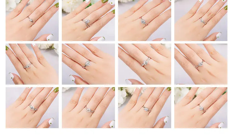 Wholesale Jewelry Women Gra Certificate Cut VVS Diamond Moissanite Engagement Wedding Set 925 Sterling Silver Adjustable Rings